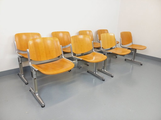 Suite mit 4 Bänken von Giancarlo Piretti für Castelli Vintage aus Holz und Aluminium aus den 70er Jahren