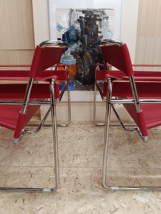 Image 1 of KNOLL Studio Set van 2 WASSILY B3 fauteuils (NIEUW) in rood leer
