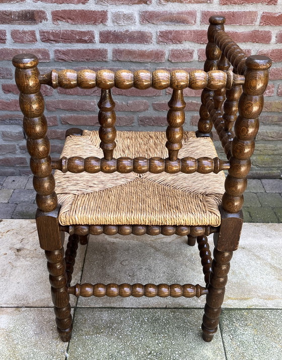 Image 1 of Classic Bobbin Corner Chair with Refined Wickerwork - Rare Beautiful