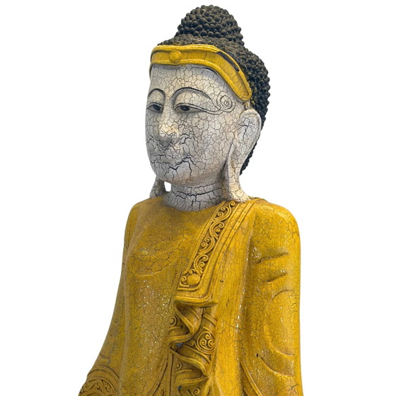 Buddha in Piedi Stile Mandalay con Finitura Craquelé (87,5 cm) del 1969 – Sculture, Wood, Mid Century Modern (photo 10 of 11)