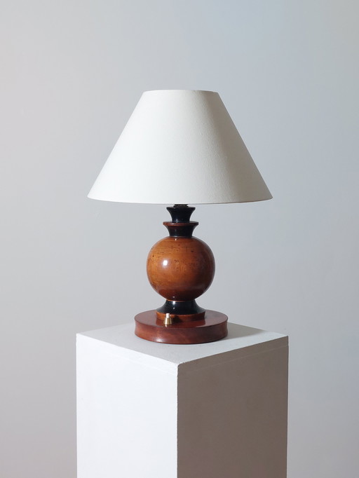 Lámpara de mesa Art Déco de madera torneada, lámpara de mesa, decoración esférica.