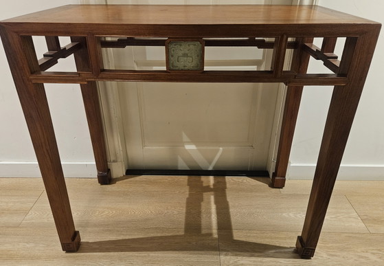 Consolle cinese antica con intarsio in giada, Console, Pietra, Legno, Marrone (foto 6 di 6)