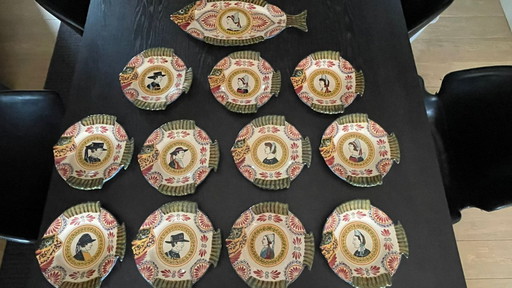 Rare set of Henriot Quimper fish plates - hand-painted