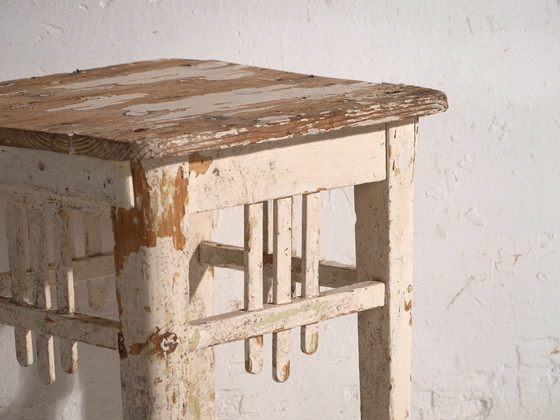 Antique Pine Wood Side Table, Central Europe, circa 1910, White, Rustic (photo 4 of 6)
