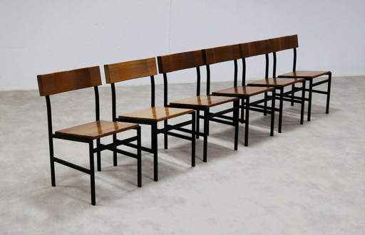 6x vintage industriële eetkamerstoelen