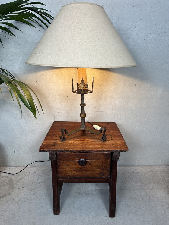 Image 1 of Antique Spanish Brutalist table lamp - wrought iron