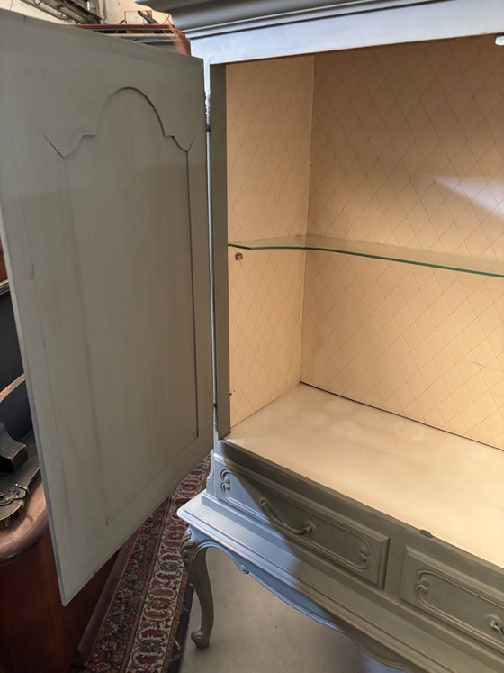 Brocante Queen Ann barkast / buffetkast / kast, Drankenkasten, Glas, Hout, Groen (foto 8 van 11)
