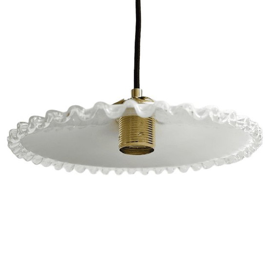 Lampada a sospensione vintage francese in vetro opalino bianco, anni '30 – Lampade a sospensione, Brass (photo 3 of 7)