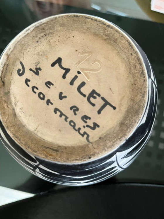 Cachepot vintage Milet Sèvres – Decorato a mano – Francia – Vasi per piante, Ceramic (photo 4 of 5)