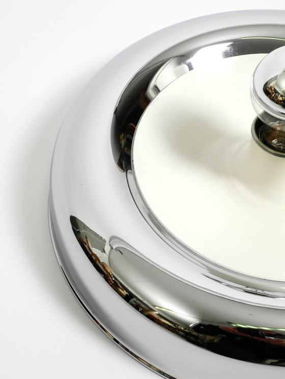 Image 1 of Ronde verchroomde plafond- of wandlamp uit Italië | origineel Mid Century space age ontwerp