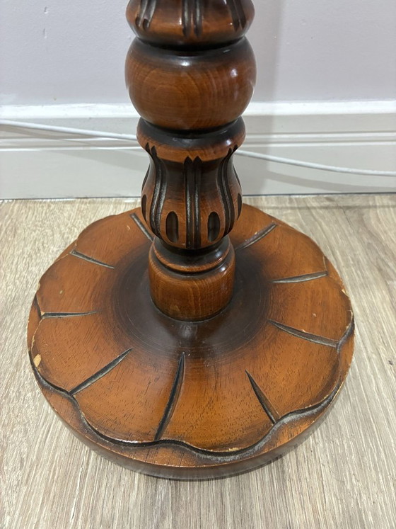 Carved wooden plant stand, turned pedestal, 1960s, Column, Brown, Vintage (photo 4 of 6)