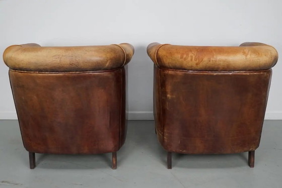 Image 1 of Vintage Nederlandse cognackleurige leren clubfauteuils, set van 2