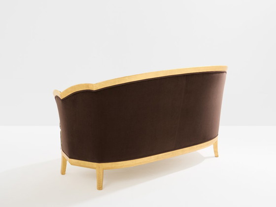 Image 1 of Maurice Dufrène giltwood brown velvet sofa circa 1925