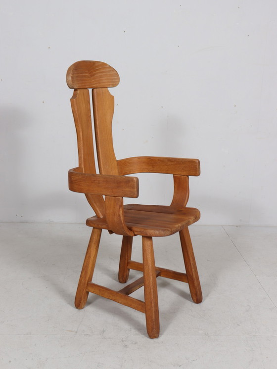 Image 1 of Set di 6 sedie da pranzo brutaliste di De Puydt, rovere, Belgio, anni '70