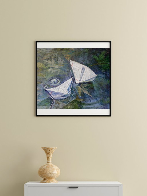 Original Oil Painting Contemporary Art Symbolism Water Cell With A Rule – schilderijen tekeningen, Canvas (photo 2 of 7)