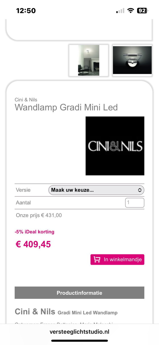 Image 1 of 3 x wandlamp Cini & Nils Grada mini led.