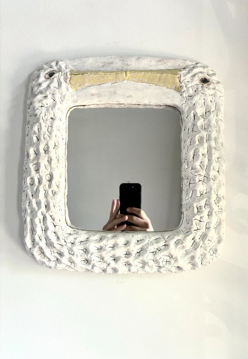 Contemporary French ceramic mirror – Stork by Renzo Maar