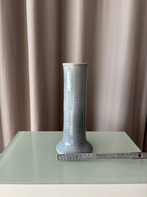 Tall Vintage Studio Pottery Vase – Pale Blue & Brown Glaze – Ceramic (photo 7 of 9)
