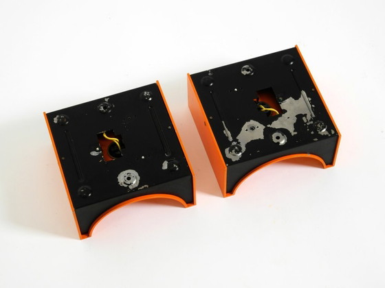 Image 1 of Pair of rare original 1960s Space Age metal wall lamps by Klaus Hempel for Kaiser Leuchten in orange