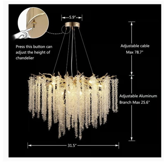 Image 1 of Akeelighting Gouden Kristallen Kroonluchter 31,5” Moderne Boomtak Luxe Eetkamer
