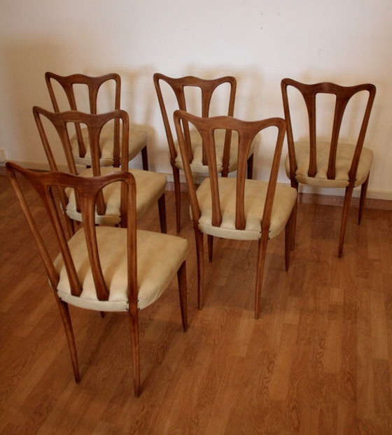 Image 1 of Sechs italienische Mid-Century-Stühle im modernen Stil, bezogen mit weißem Kunstleder
