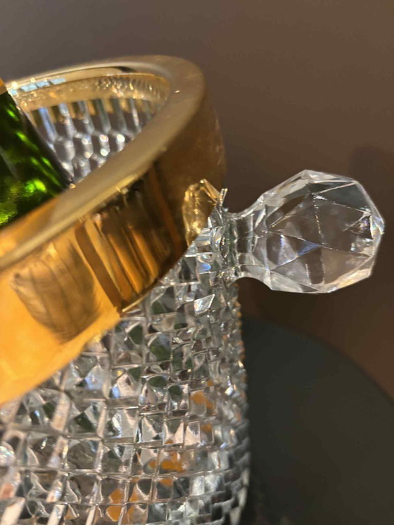 Image 1 of Vintage French Crystal Champagne Bucket, Golden Rim
