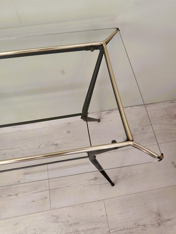 Image 1 of Antique side table in glass and metal