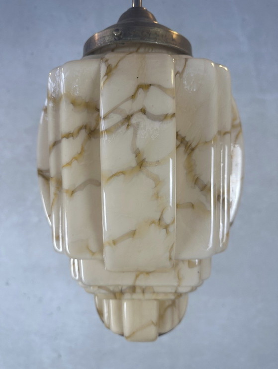Grattacielo Art Déco - opalina marmorizzata, Lampade a sospensione, Vetro, Ottone, Marrone (foto 2 di 9)