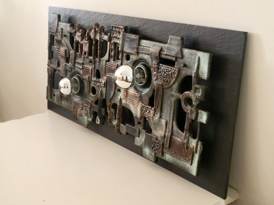 Brakelmann & Becker Brutalist Ceramic Wall Relief with Lighting, Germany 1970, Brackelmann & Becker (photo 2 of 10)