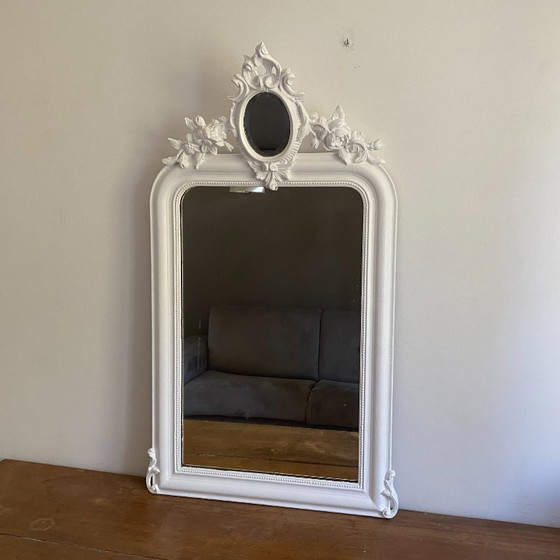 Specchio di fine XIX secolo con frontone decorato. 112x66. – Glass (photo 2 of 6)