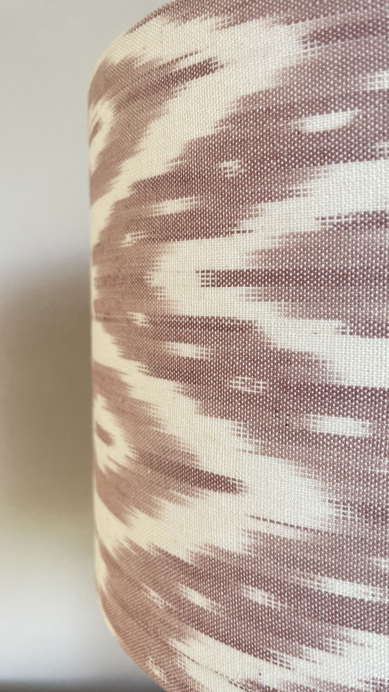 Image 1 of Vintage Handmade Table Lamp (44cm) – Chrome & Beige Base with Old Rose Ikat Shade