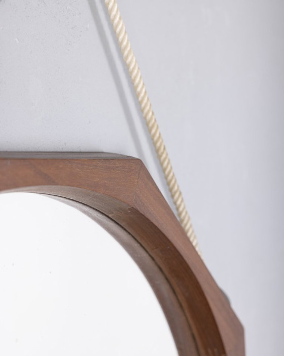 Image 1 of Vintage 70s hout en touw wandspiegel Italiaans ontwerp