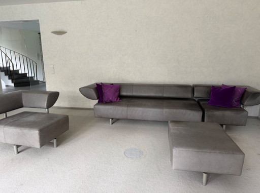 Canapé COR Design Arthe avec 2 fauteuils + repose-pieds - cuir gris