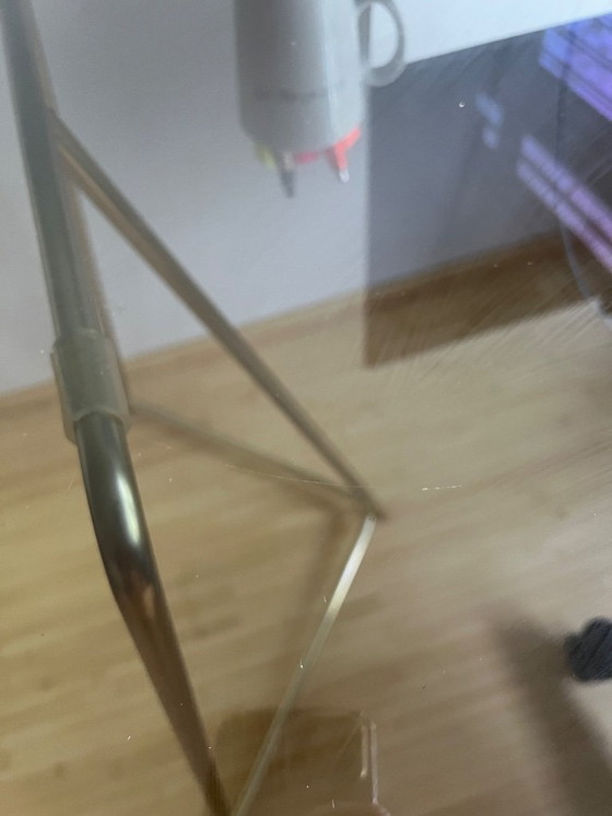 Image 1 of MADE  black smokey glass desk with golden metal legs