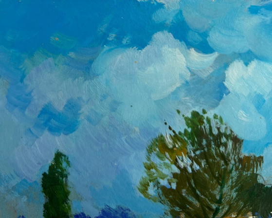 Image 1 of Original Oil Painting Summer Field Landscape Steps among the greenery