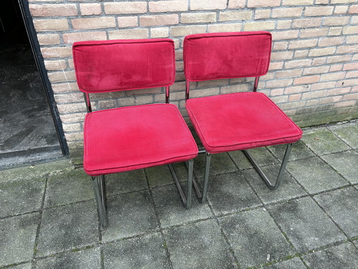 2x VIntage Red Ribbon Fabric Chairs