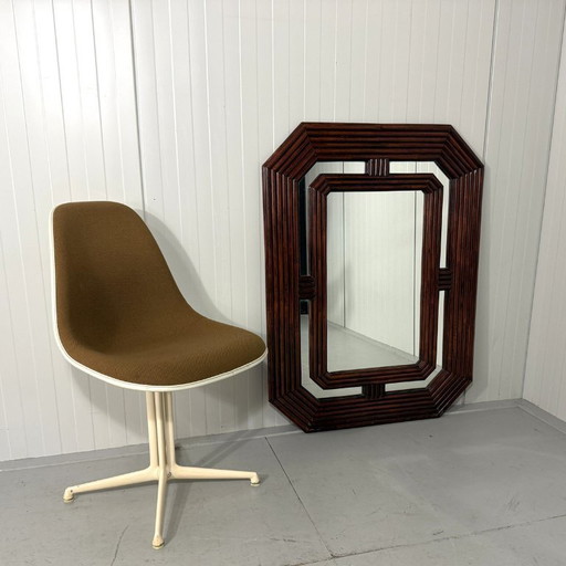 Grand miroir en rotin foncé, années 1970