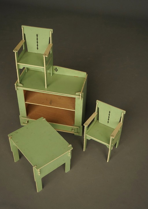 Kinderspielzeugmöbel der Haager Schule im Art-déco-Stil. 1930er Jahre.
