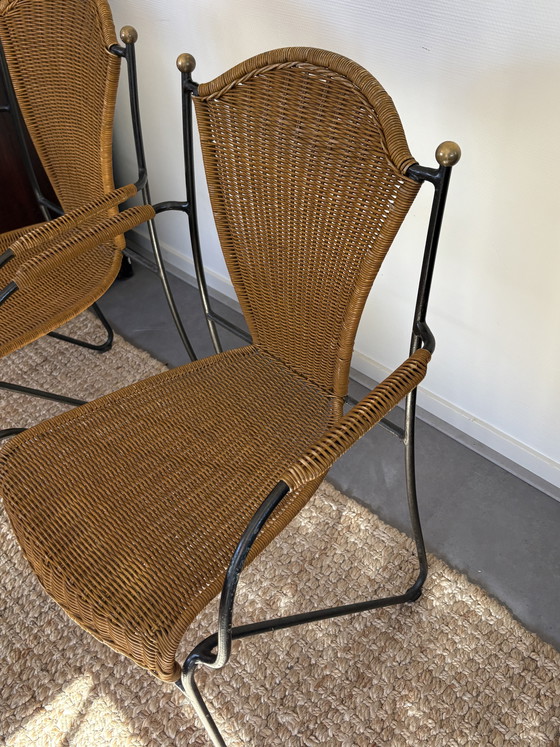 Image 1 of Ensemble de chaises vintage en rotin et fer forgé Frederick Weinberg