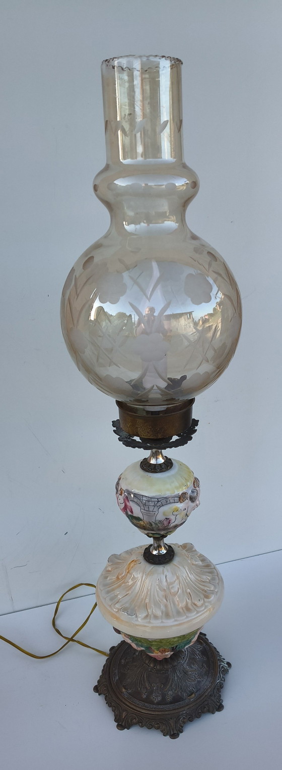 Lampada Da Tavolo Vintage In Ceramica E Vetro Ambra – Lampade da tavolo, Glass (photo 4 of 5)