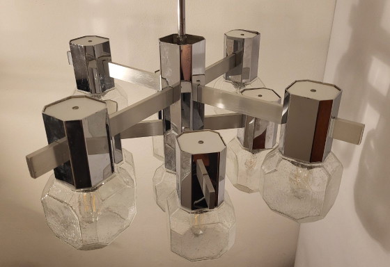 Gaetano Sciolari kroonluchter, 9 lampen, chroom, aluminium, mat glas, Space Age, Brutalisme – Chrome (photo 5 of 12)
