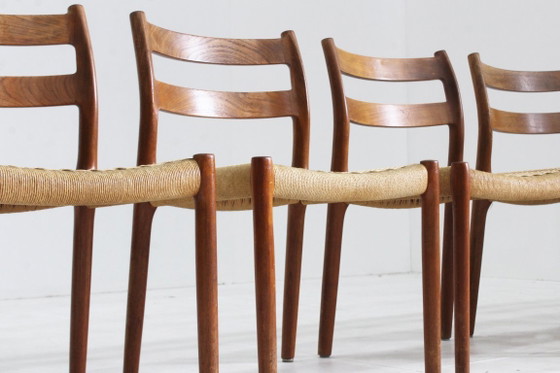 Image 1 of 5 x Vintage Deense eetkamer stoelen Niels Otto Moller model 84 papercord