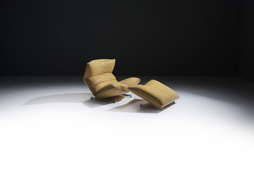 Sehr seltener Canestrari-Loungesessel und Ottomane aus Leder – Vittorio Varo – Canestrari