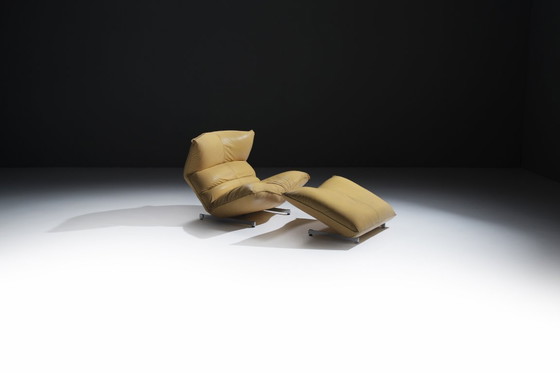 Image 1 of Sehr seltener Canestrari-Loungesessel und Ottomane aus Leder – Vittorio Varo – Canestrari