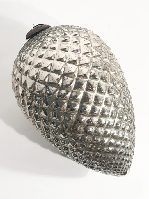 Large Silver-plated Metal Pinecone with Glass Finish 1960s – decoratieve objecten