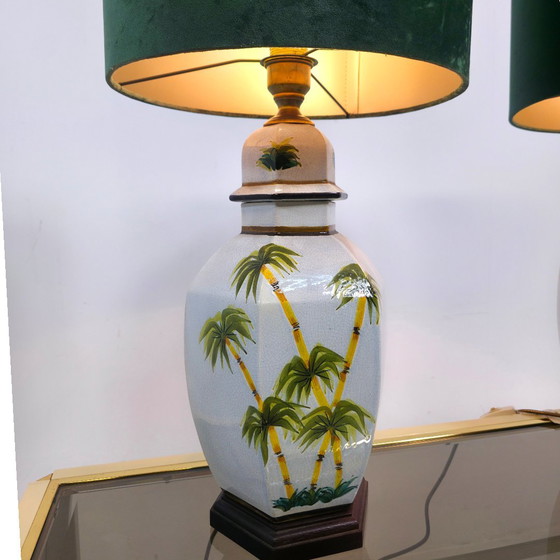 Image 1 of ceramic table lamps palm tree decor Hollywood Regency