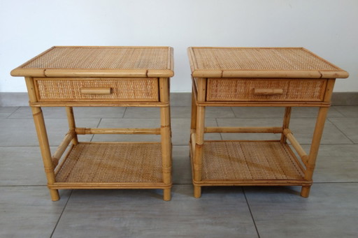 Coppia di comodini in vimini intrecciato e bambù, anni '70/'80 – nachtkastjes, Rattan, Wicker (photo 2 of 15)