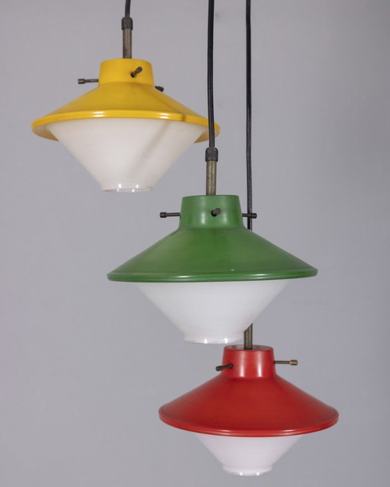 Image 1 of Lustre vintage en vitrail des années 1960, conçu par Stilnovo