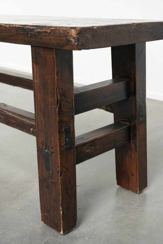 Image 1 of Antica panca/tavolo da pranzo spagnola in legno del XVIII secolo con una splendida patina.