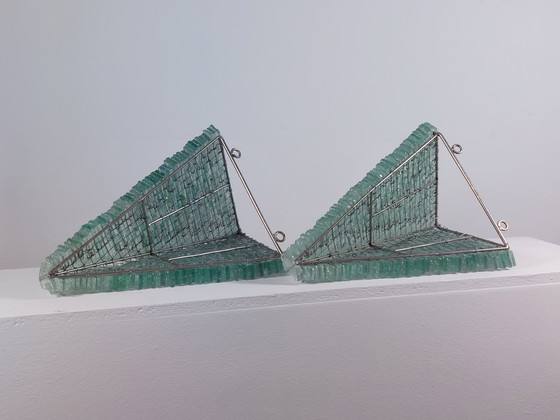 Image 1 of Pair of handmade French glass and metal wire wall lamps, shard decor